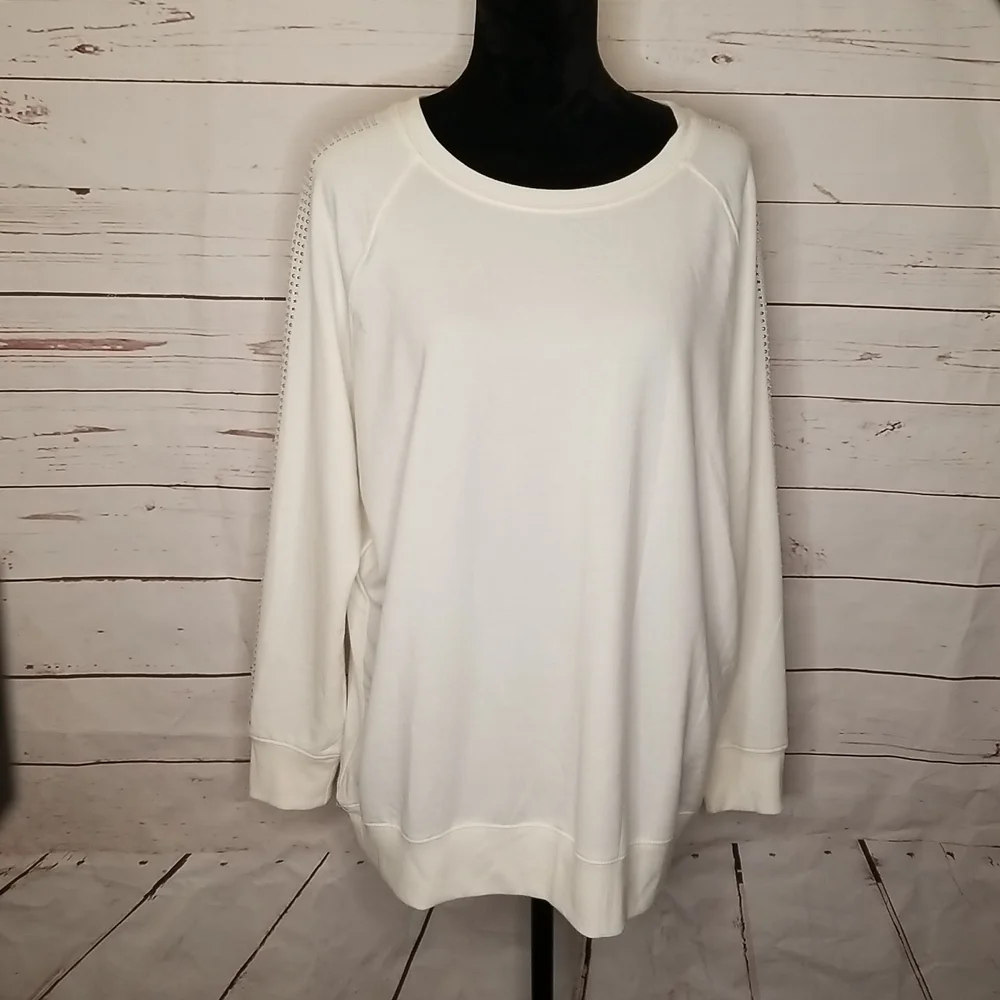 White Fleece Rhinestone Raglan Sweatshirt - Picture 1 of 7